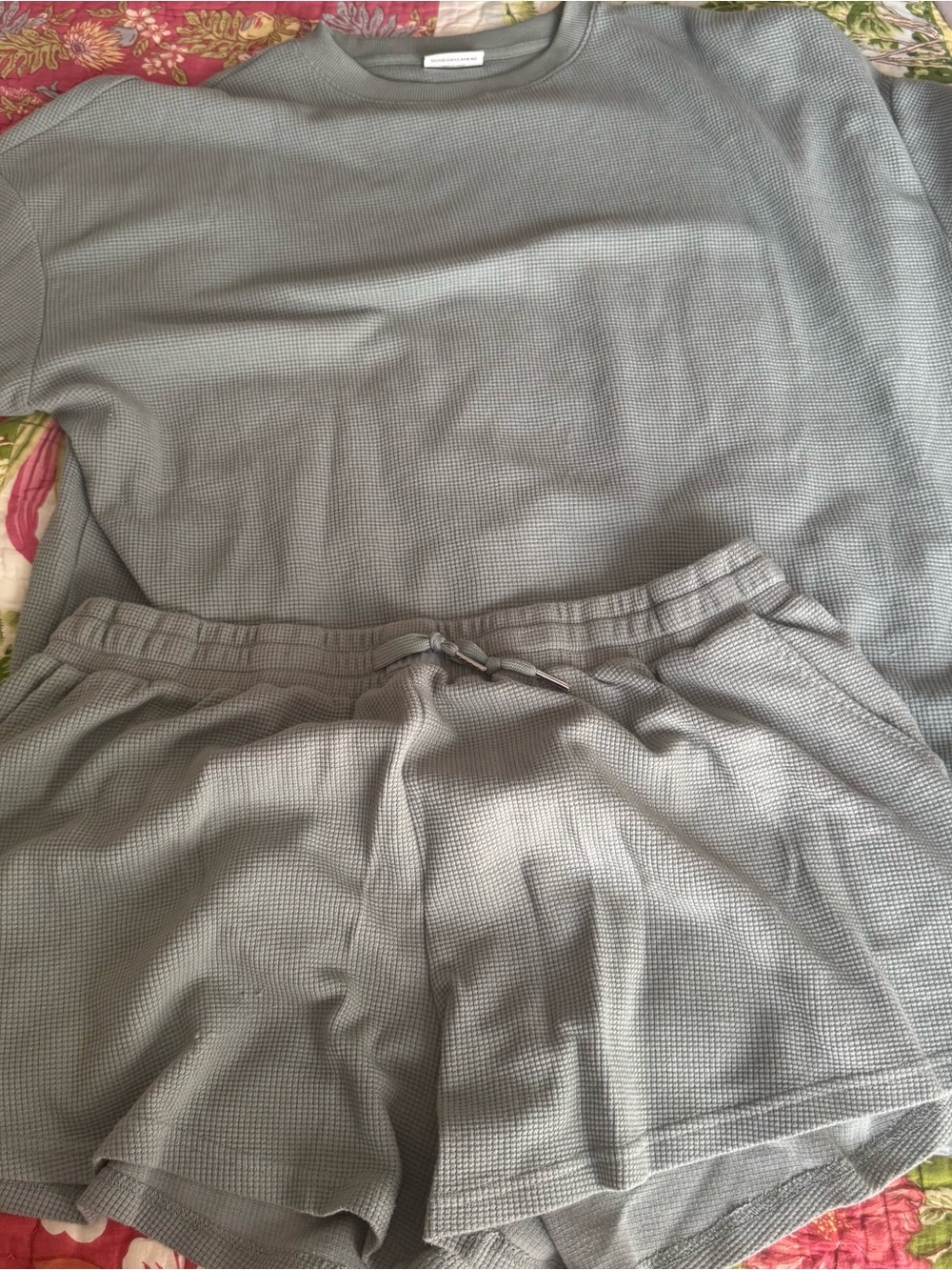 Comfrt Waffle-Knit Lounge Shorts in Sage